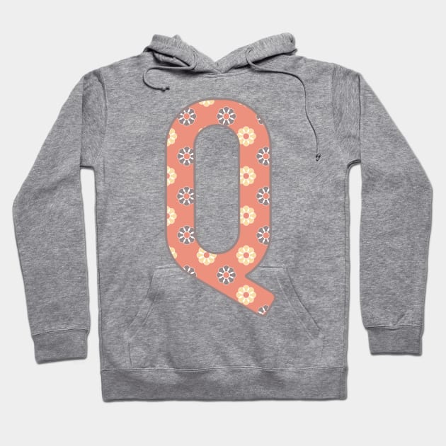 MONOGRAM LETTER Q PINK FLORAL TYPOGRAPHY DESIGN Hoodie by Rhubarb Myrtle